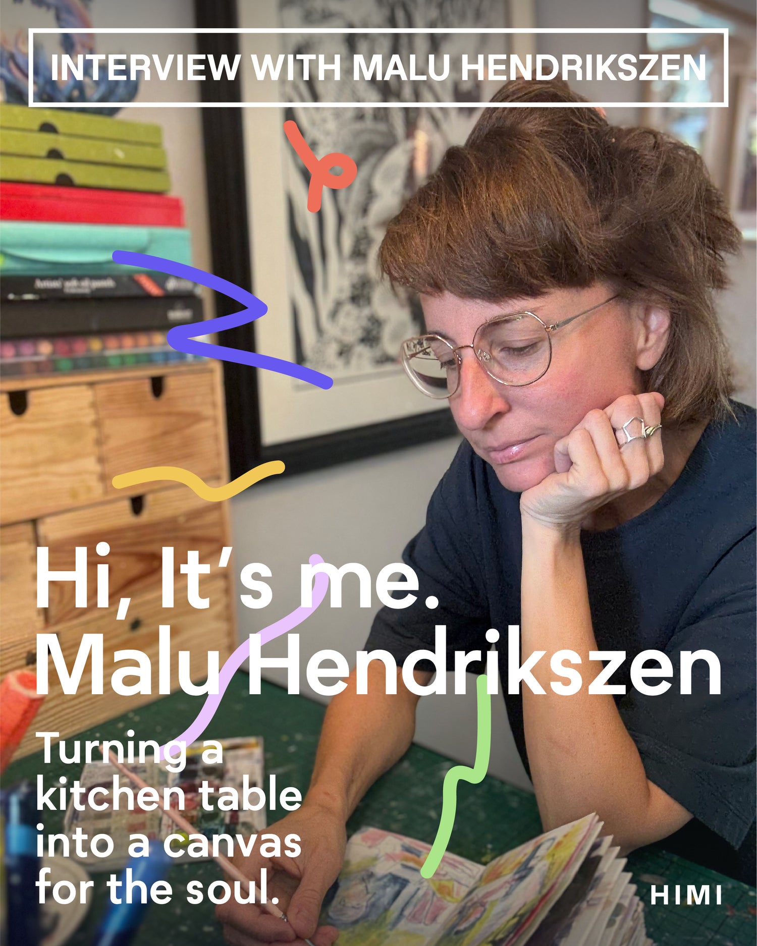 Malu  sitting at a kitchen table with text overlay about an interview with Malu Hendrikszen.